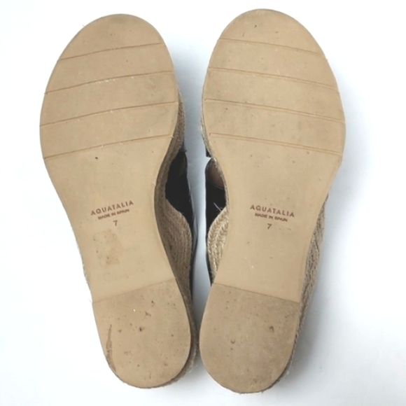 Aquatalia Marina Leather Croc Embossed Crisscross Espadrille Wedges Black Size 7 - Picture 15 of 15